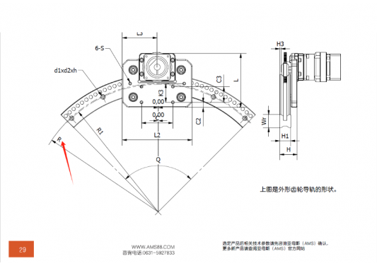 AMS(亞母斯）產(chǎn)品FDK圓弧齒輪導(dǎo)軌的半徑是內(nèi)圓弧還是外圓弧的半徑？